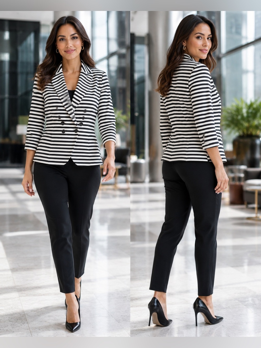 White House Black Market Striped Knit Blazer Jacket Women’s 14 Career Stretch